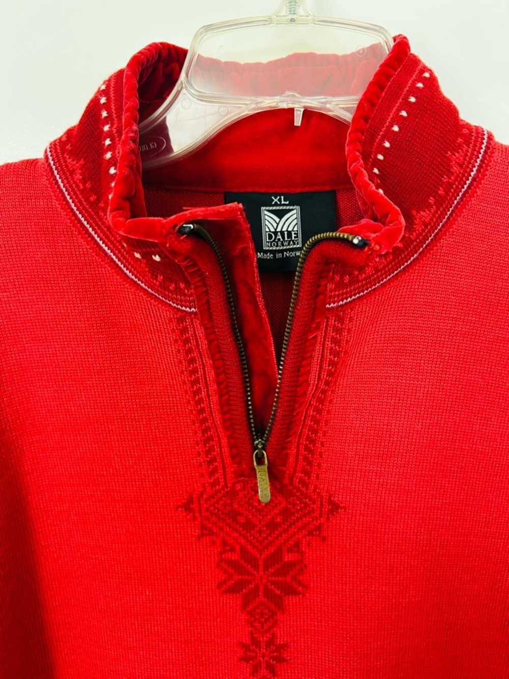 Dale of Norway Red & Cream Quarter-Zip Mock Cowl Neck Sweater with Metal Buttons - Picture 3 of 12